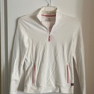 Vineyard Vines Women's White and Pink Quarter-Zip Sweatshirt
